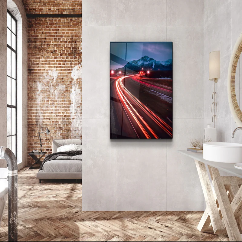 ・"Road and Mountains"・Glass Wall Art - Image 3