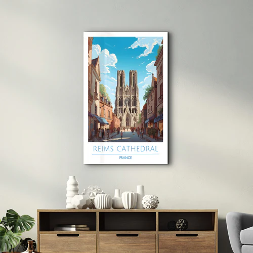 Reims Cathedral France-Travel Posters | Glass Wall Art - Image 3