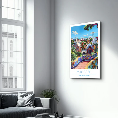 Park Guell-Barcelona Spain-Travel Posters | Glass Wall Art - Image 2