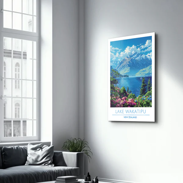 Lake Wakatipu New Zealand-Travel Posters | Glass Wall Art - Image 2