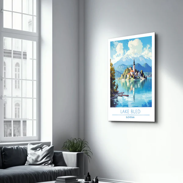 Lake Bled Slovenia-Travel Posters | Glass Wall Art - Image 2