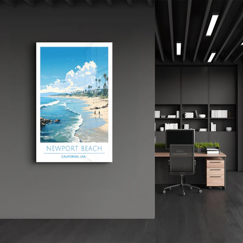 New Port Beach California-Travel Posters | Glass Wall Art - Image 3