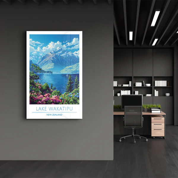 Lake Wakatipu New Zealand-Travel Posters | Glass Wall Art - Image 3