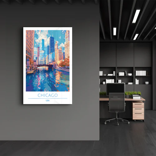 Chicago USA-Travel Posters | Glass Wall Art - Image 3