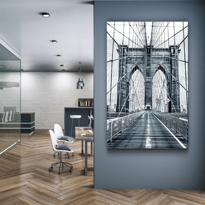 ・"Brooklyn Bridge Retro Gray 2"・Glass Wall Art - Image 2