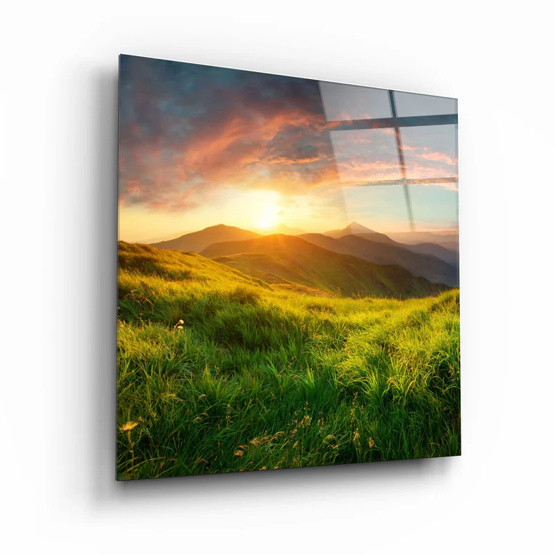 ・"Sunset Mountain"・Glass Wall Art