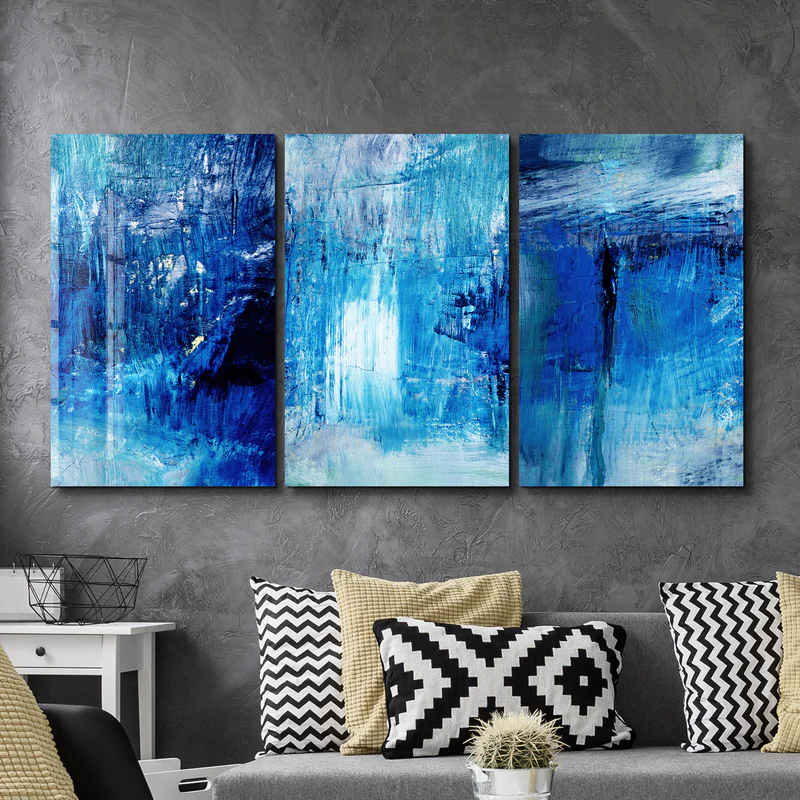 ・"Blue Fall- Trio"・Glass Wall Art - Image 2