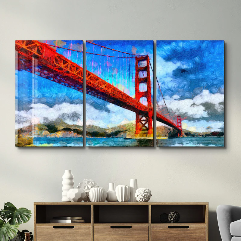 ・"Golden Gate Bridge - Trio"・Glass Wall Art - Image 3