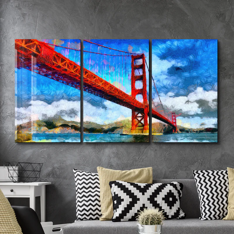 ・"Golden Gate Bridge - Trio"・Glass Wall Art - Image 2