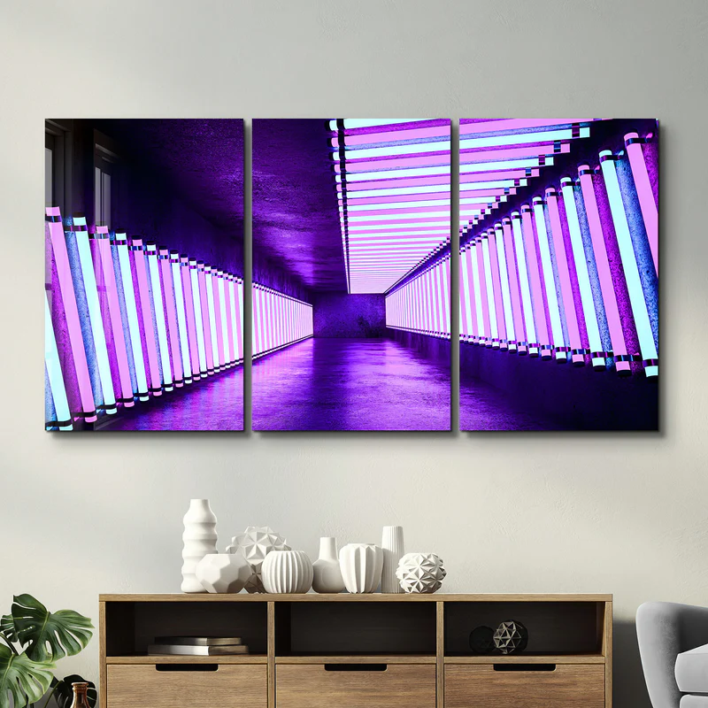 ・"Neon Road - Trio"・Glass Wall Art - Image 3