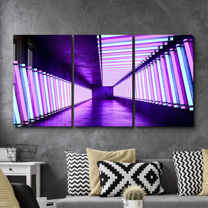 ・"Neon Road - Trio"・Glass Wall Art - Image 2
