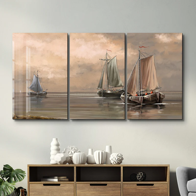 ・"Oil Painting Old Sea - Trio"・Glass Wall Art - Image 3