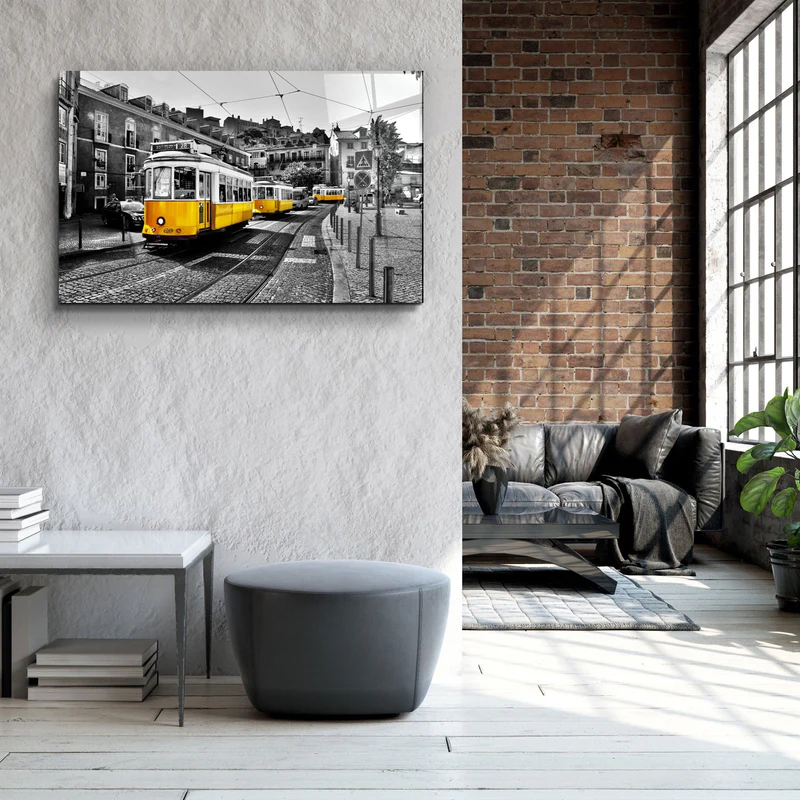 ・"Yellow Tram (Lisbon)"・Glass Wall Art - Image 3