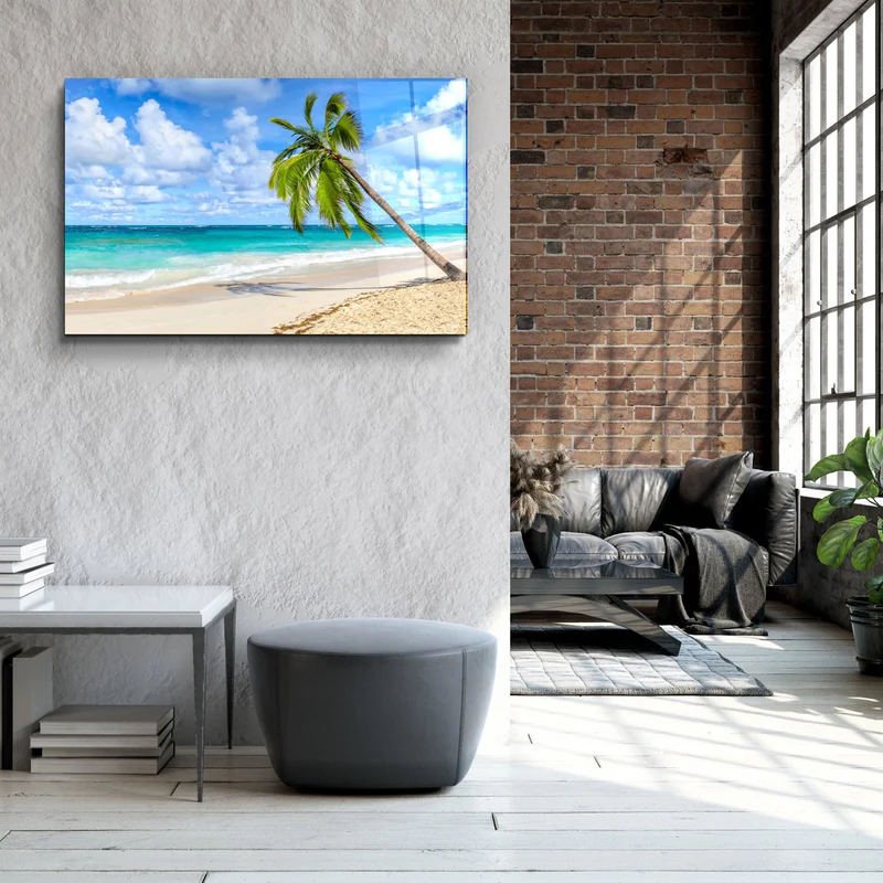 ・"Palm Tree & Beach"・Glass Wall Art - Image 3