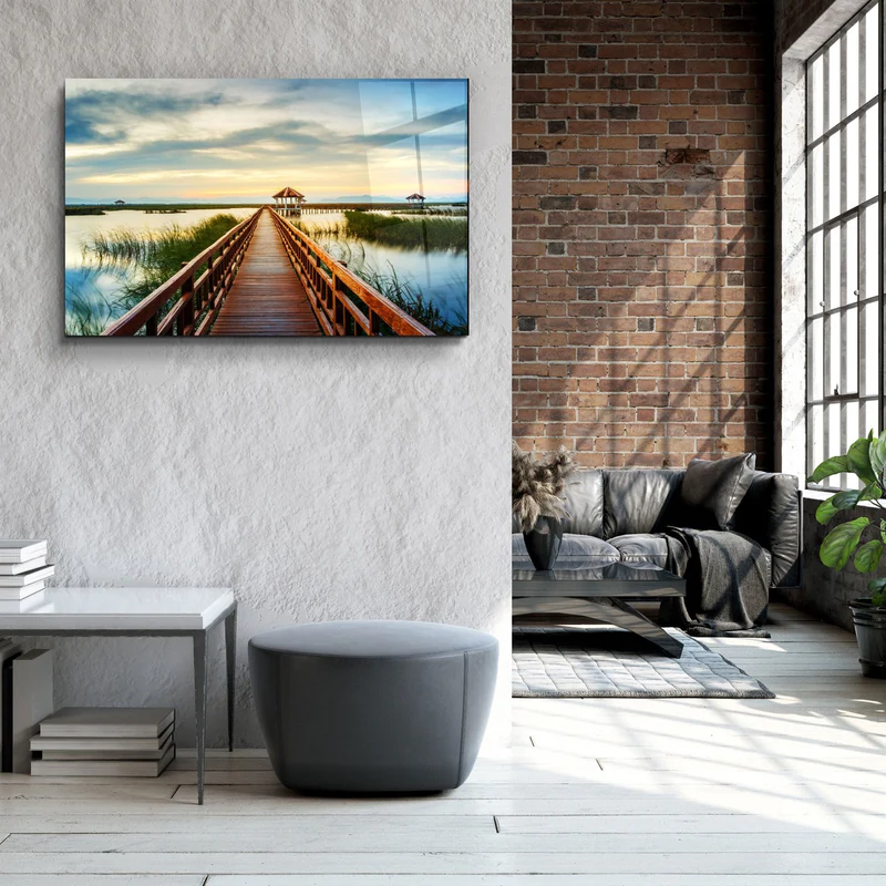 ・"Long Pier on the Lake"・Glass Wall Art - Image 3