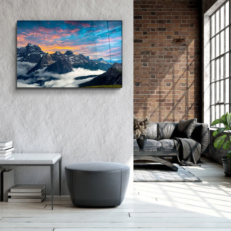 ・"Mountains and Clouds"・Glass Wall Art - Image 3