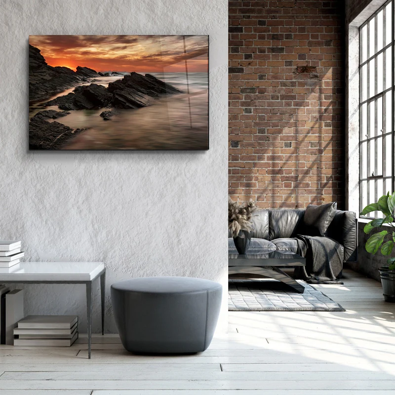 ・"Sharp Rocks and Sunset"・Glass Wall Art - Image 3