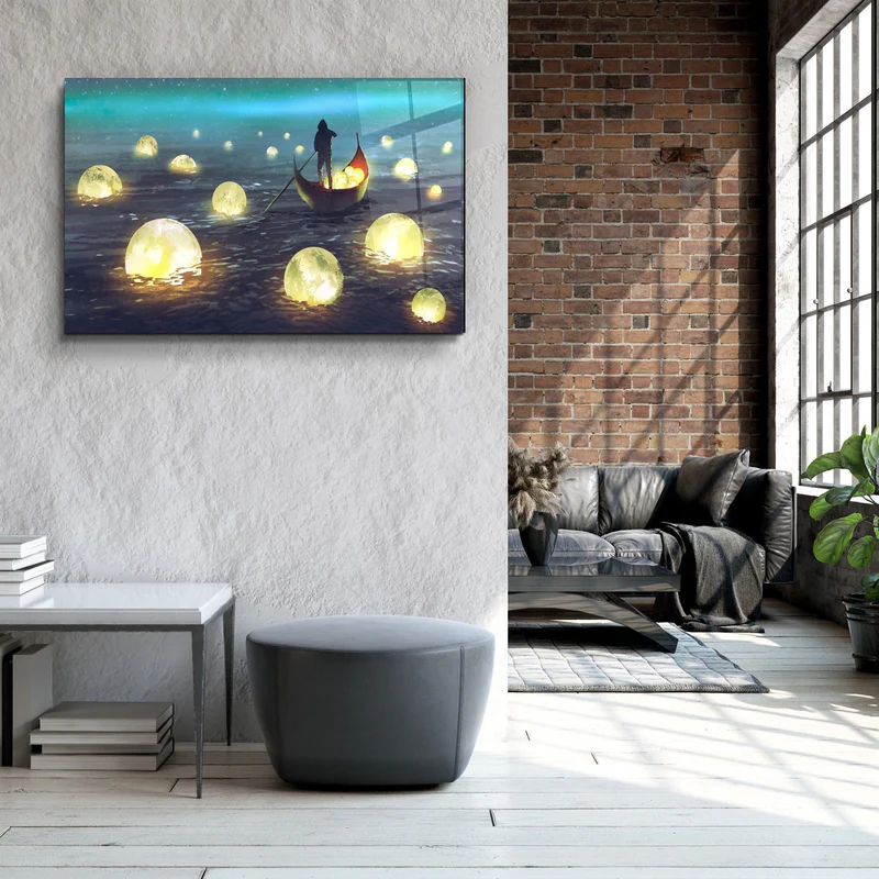 ・"Lights on the Sea"・Glass Wall Art - Image 3