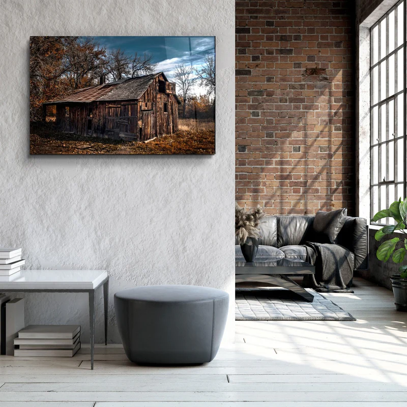 ・"Wooden Old House"・Glass Wall Art - Image 3