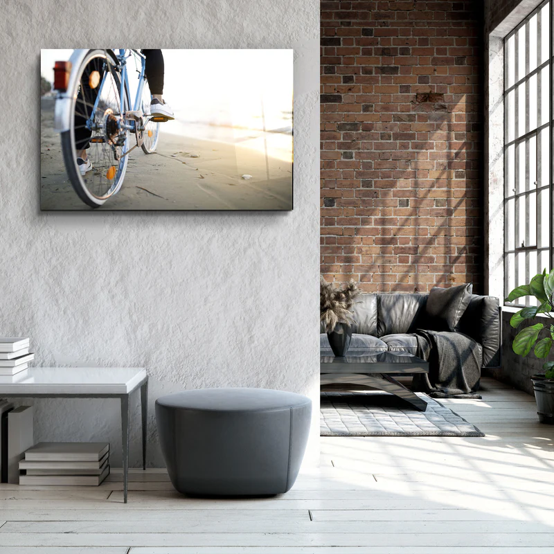 ・"Riding A Bike On The Calm Beach"・Glass Wall Art - Image 3
