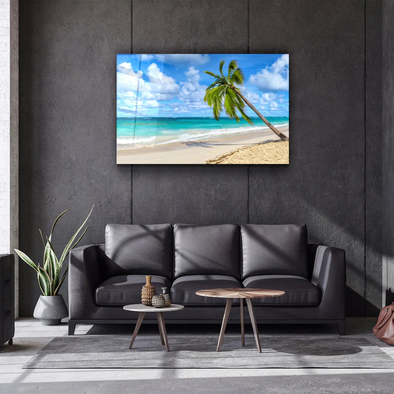 ・"Palm Tree & Beach"・Glass Wall Art - Image 2