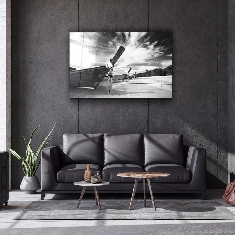 ・"Boats on the Beach"・Glass Wall Art - Image 2