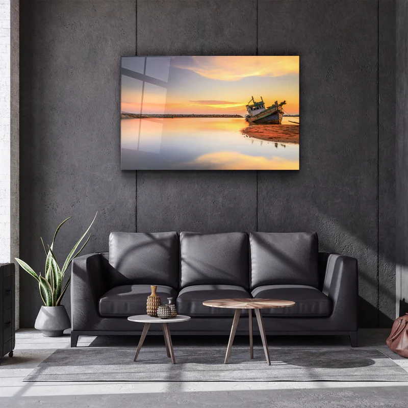 ・"Ship on the Beach"・Glass Wall Art - Image 2