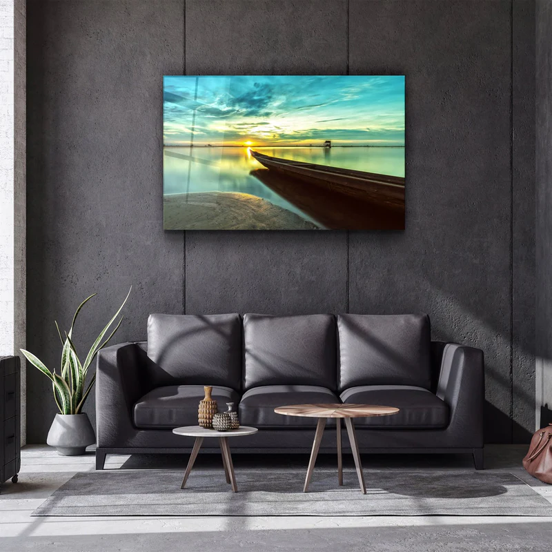 ・"Kayak and Sunset on the Beach"・Glass Wall Art - Image 2