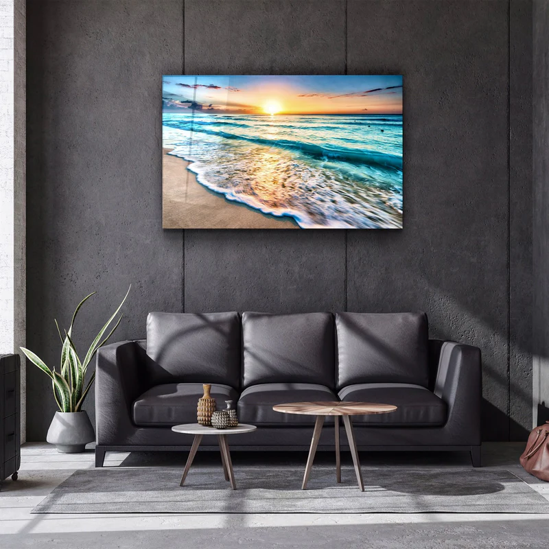 ・"Ocean and Sunset"・Glass Wall Art - Image 2