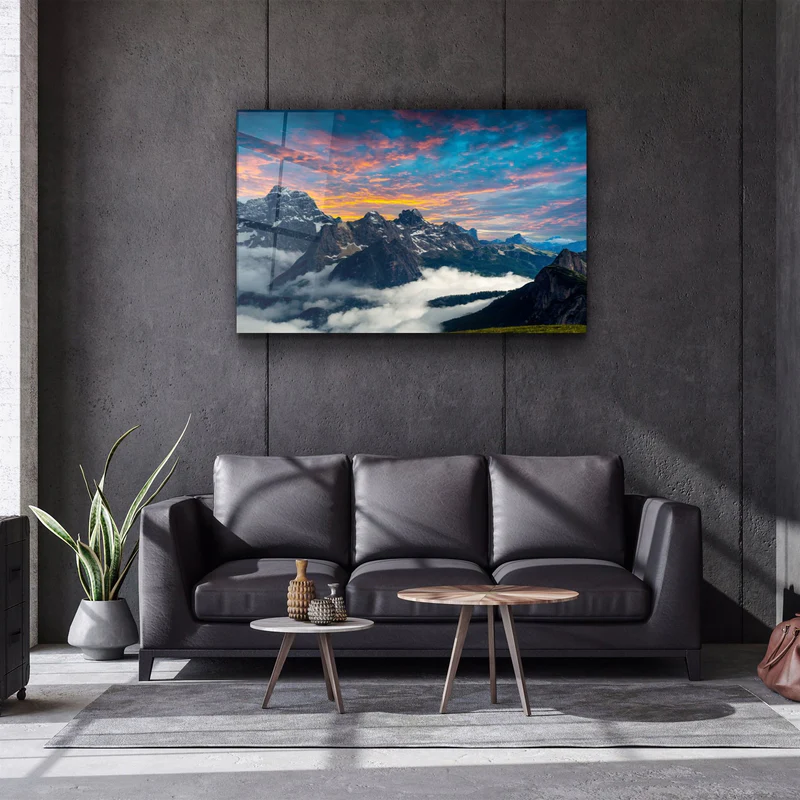 ・"Mountains and Clouds"・Glass Wall Art - Image 2