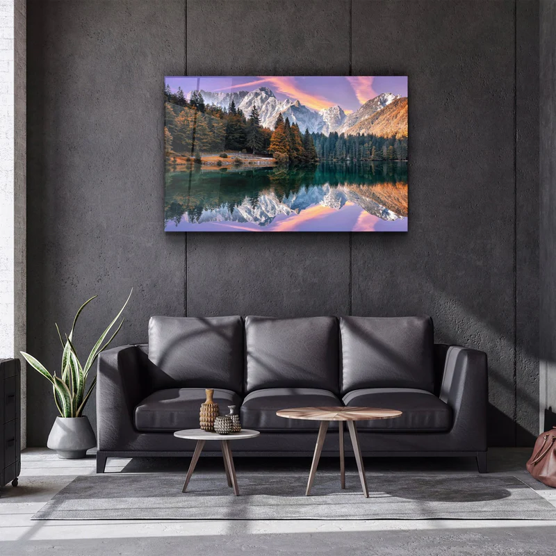 ・"Lake and Mountain Landscape 2"・Glass Wall Art - Image 2