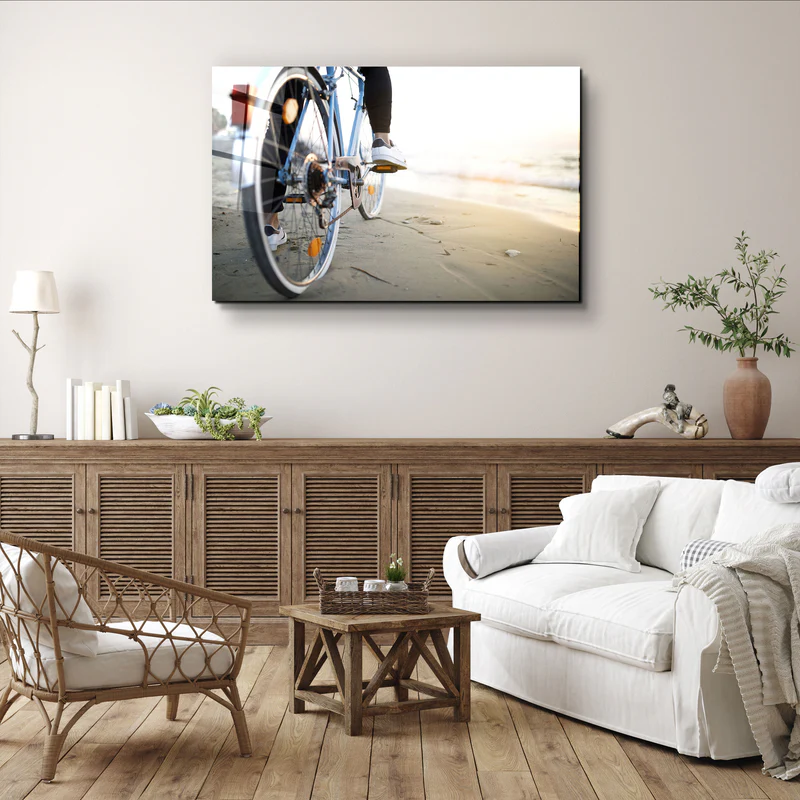 ・"Riding A Bike On The Calm Beach"・Glass Wall Art - Image 2