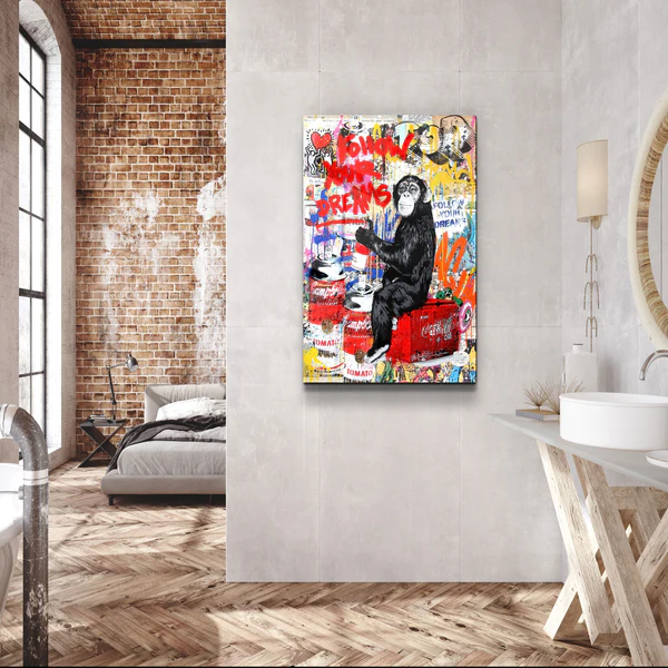 ・"Banksy - Follow Your Dreams Monkey"・Glass Wall Art - Image 2