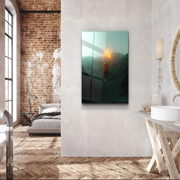・"Flying Astronaut with Balloons"・Designer's Collection Glass Wall Art - Image 3