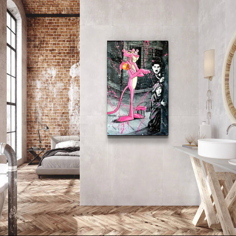 ・"Pink Panther & Charlie"・Designer's Collection Glass Wall Art - Image 3