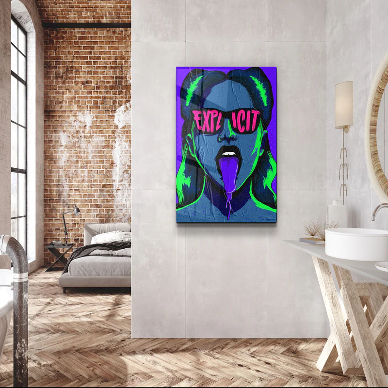 ・"Explicit - Blue"・Designer's Collection Glass Wall Art - Image 2