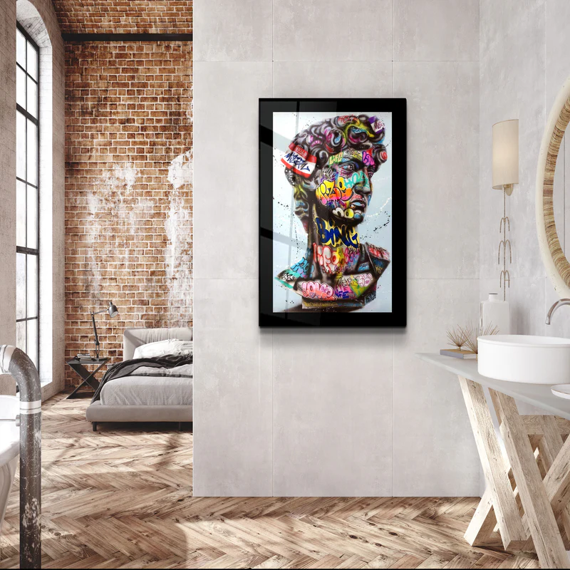 ・"Bordered Statue Pop Art"・Designer's Collection Glass Wall Art - Image 3
