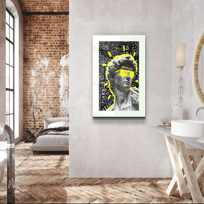 ・"Statue Pop Art Yellow"・Designer's Collection Glass Wall Art - Image 3