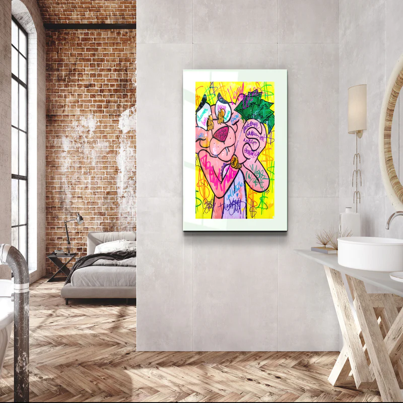 ・"Pink Panther - Retro Painting"・Designer's Collection Glass Wall Art - Image 3