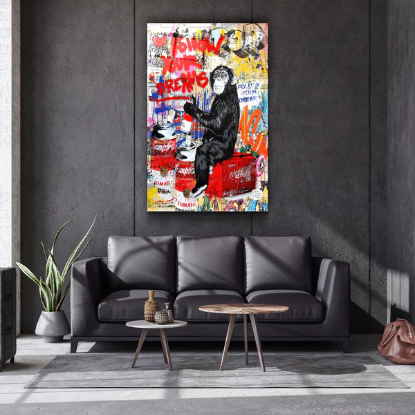 ・"Banksy - Follow Your Dreams Monkey"・Glass Wall Art - Image 3
