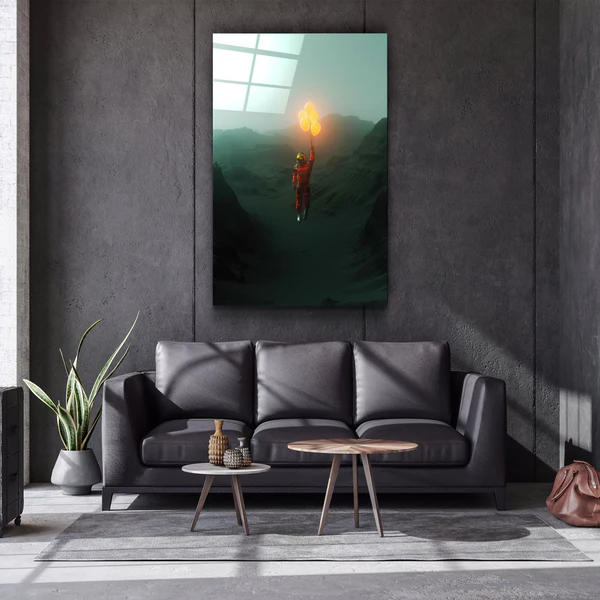 ・"Flying Astronaut with Balloons"・Designer's Collection Glass Wall Art - Image 2