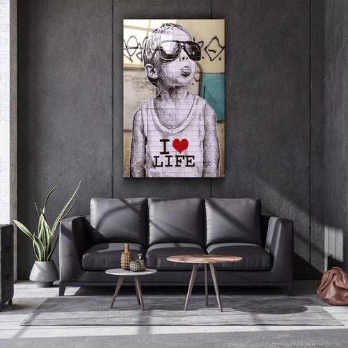 ・"Banksy - I Love Life"・Glass Wall Art - Image 2