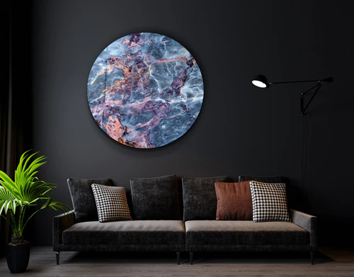 ・"Marble Blue Gray"・Rounded Glass Wall Art - Image 2