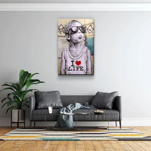 ・"Banksy - I Love Life"・Glass Wall Art - Image 3