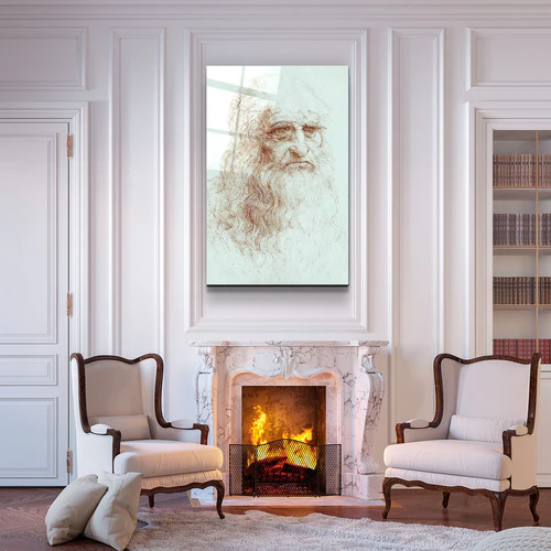 ・"Leonardo da Vinci's Self-portrait (1512)"・Glass Wall Art - Image 3