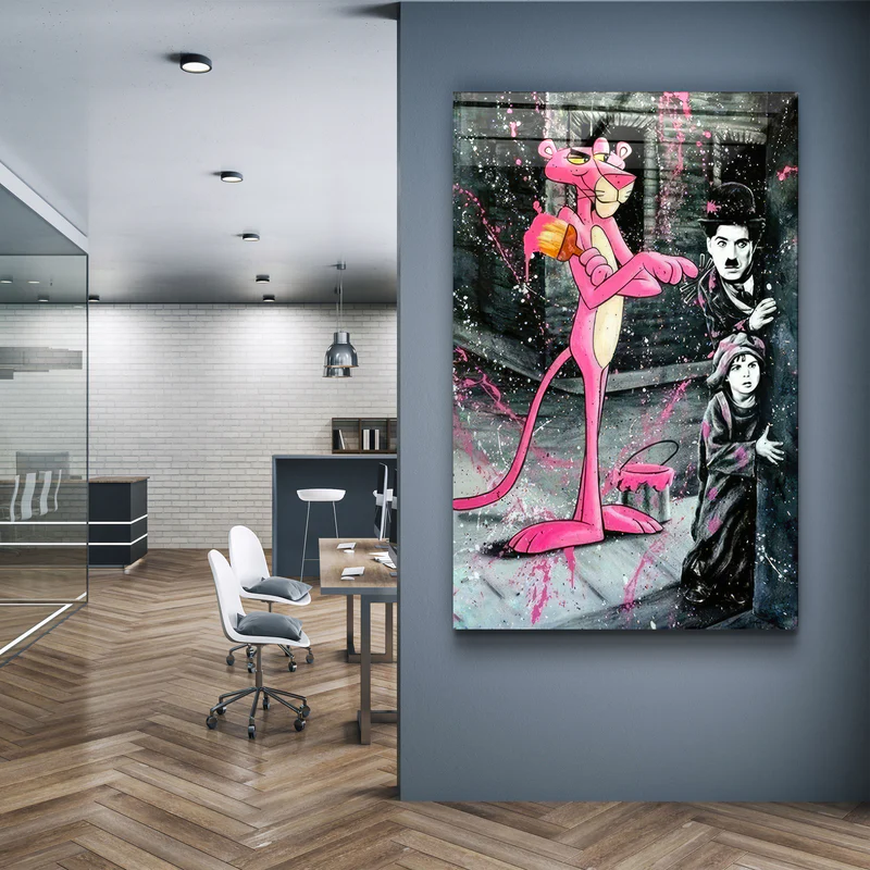 ・"Pink Panther & Charlie"・Designer's Collection Glass Wall Art - Image 2