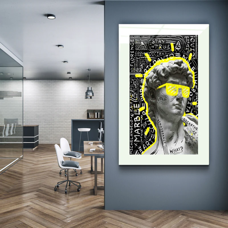 ・"Statue Pop Art Yellow"・Designer's Collection Glass Wall Art - Image 2