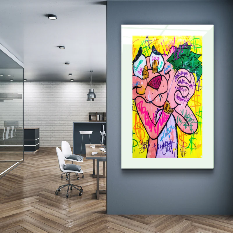 ・"Pink Panther - Retro Painting"・Designer's Collection Glass Wall Art - Image 2