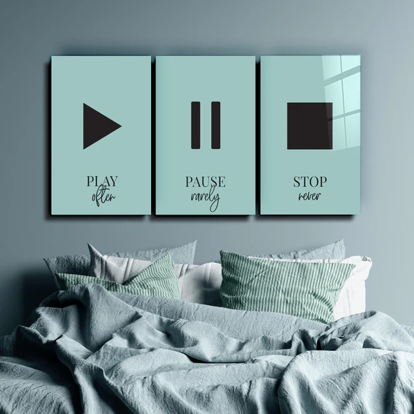 ・"Play-Pause-Stop - Trio"・Glass Wall Art - Image 2