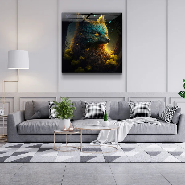 ."Glimmering Gold Fox". Secret World Collection Glass Wall Art - Image 3